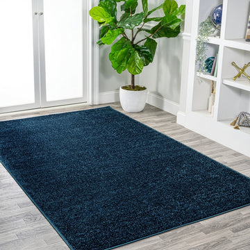 Haze Solid Low-pile Area Rug Navy
